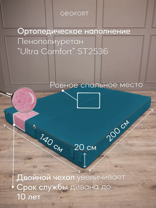 GEOFORT Диван бескаркасный двухспальный Бали бежевый 200х140, 200x140, синий, фото 3