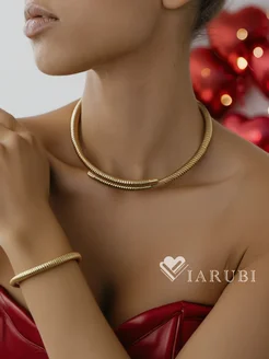 Бижутерия комплект чокер колье обруч металлический и браслет