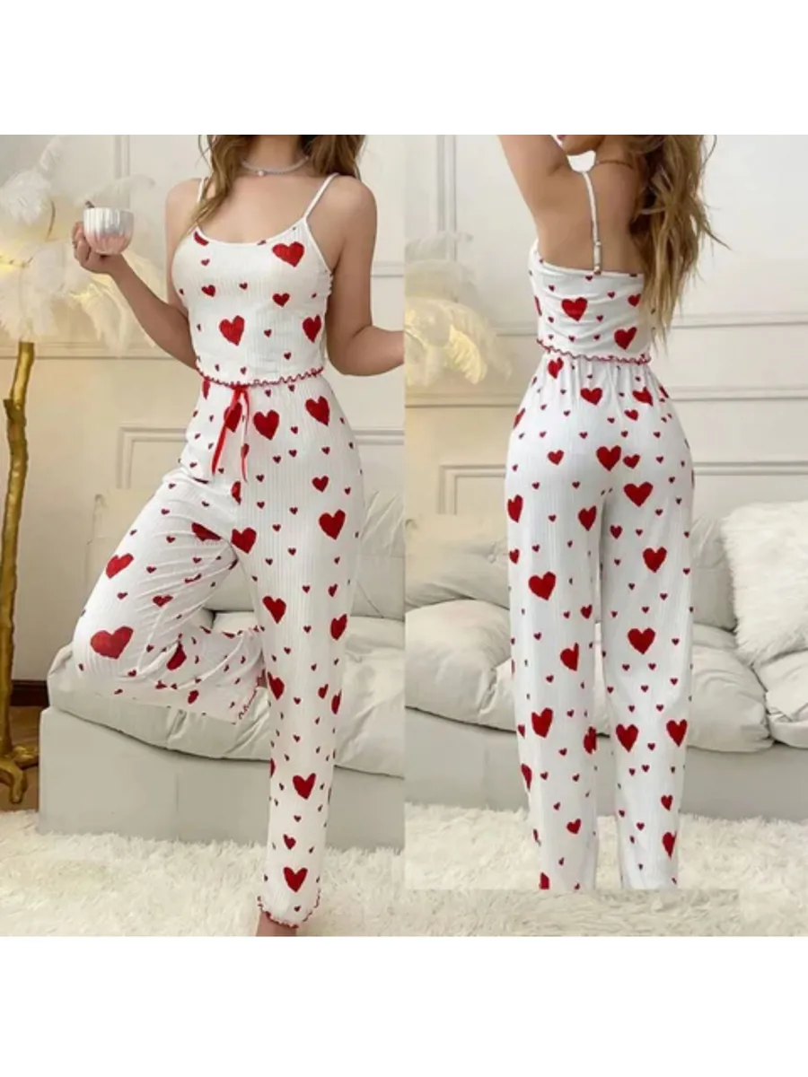 Пижама в рубчик со штанами и топом
