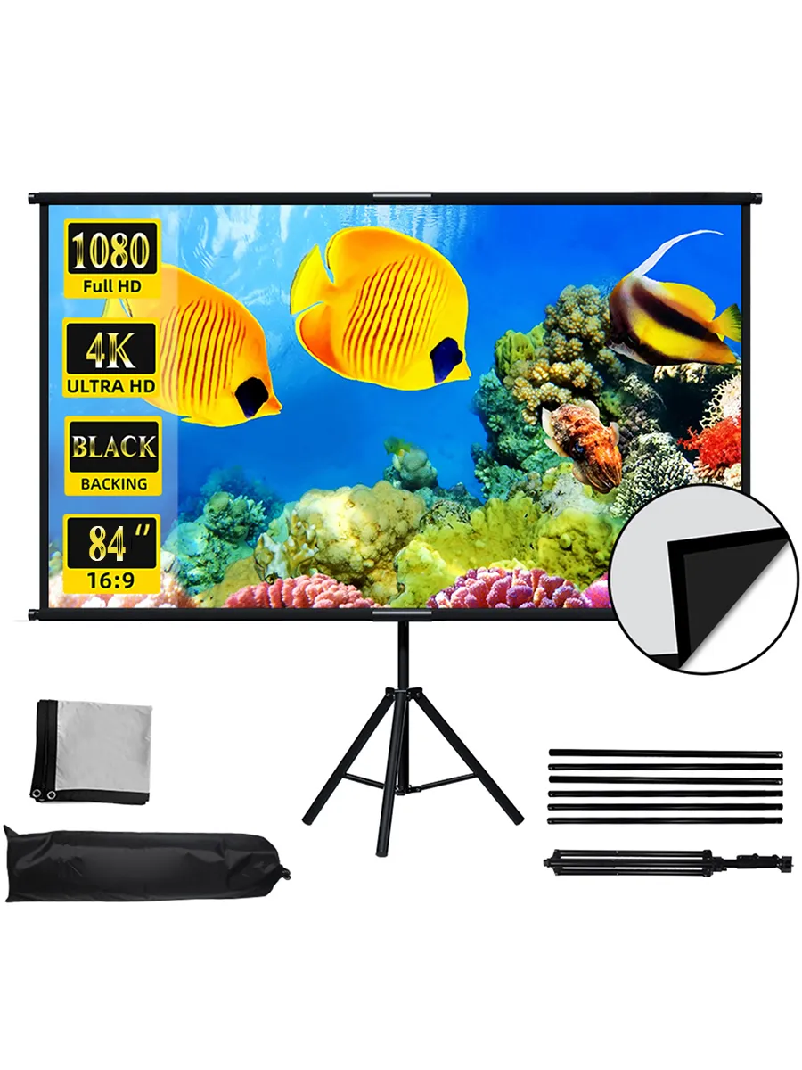 84"экран для проектора без складок черный фон штатив