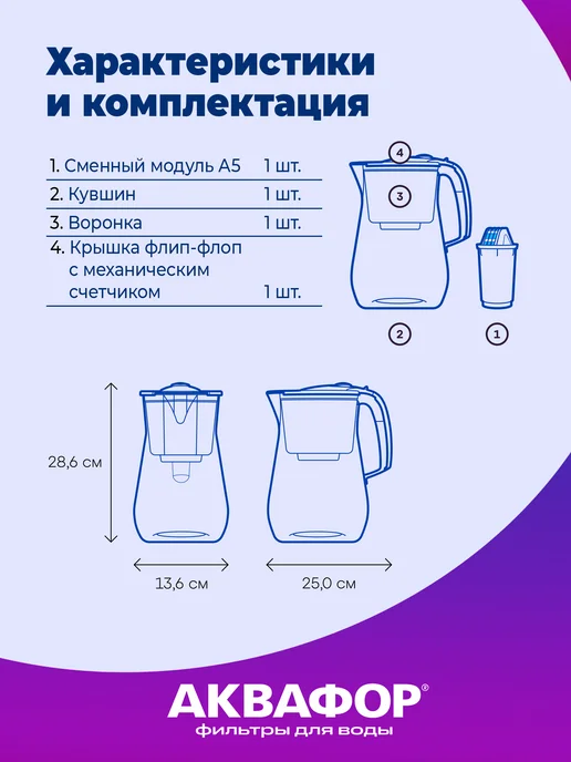 Аквафор Кувшин для воды Лион с модулем А5, белый, фото 6