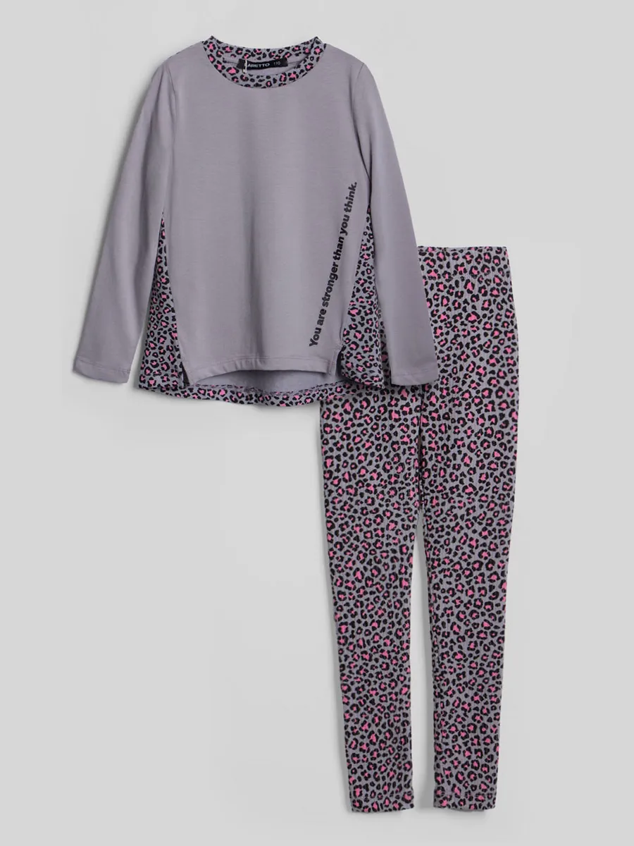 Лонгслив + леггинсы, Leopard Sachet Pink 15-2216