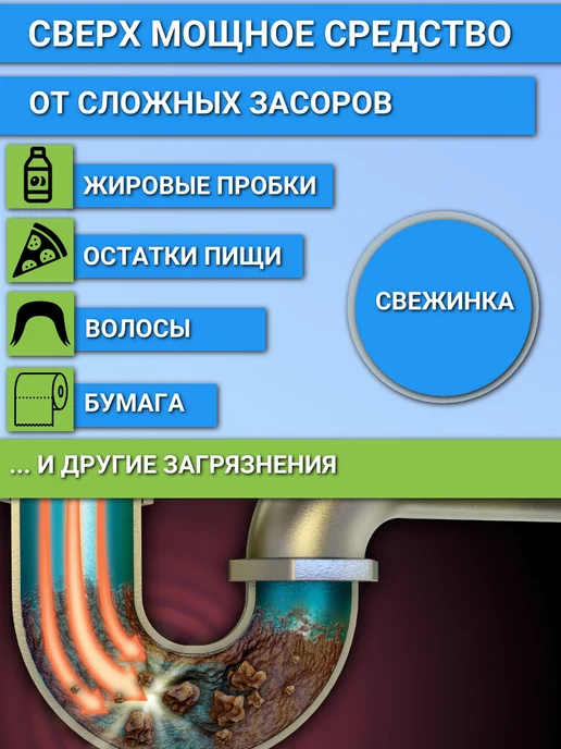 Свежинка Средство для очистки труб от засоров 10 шт, вариант, фото 2