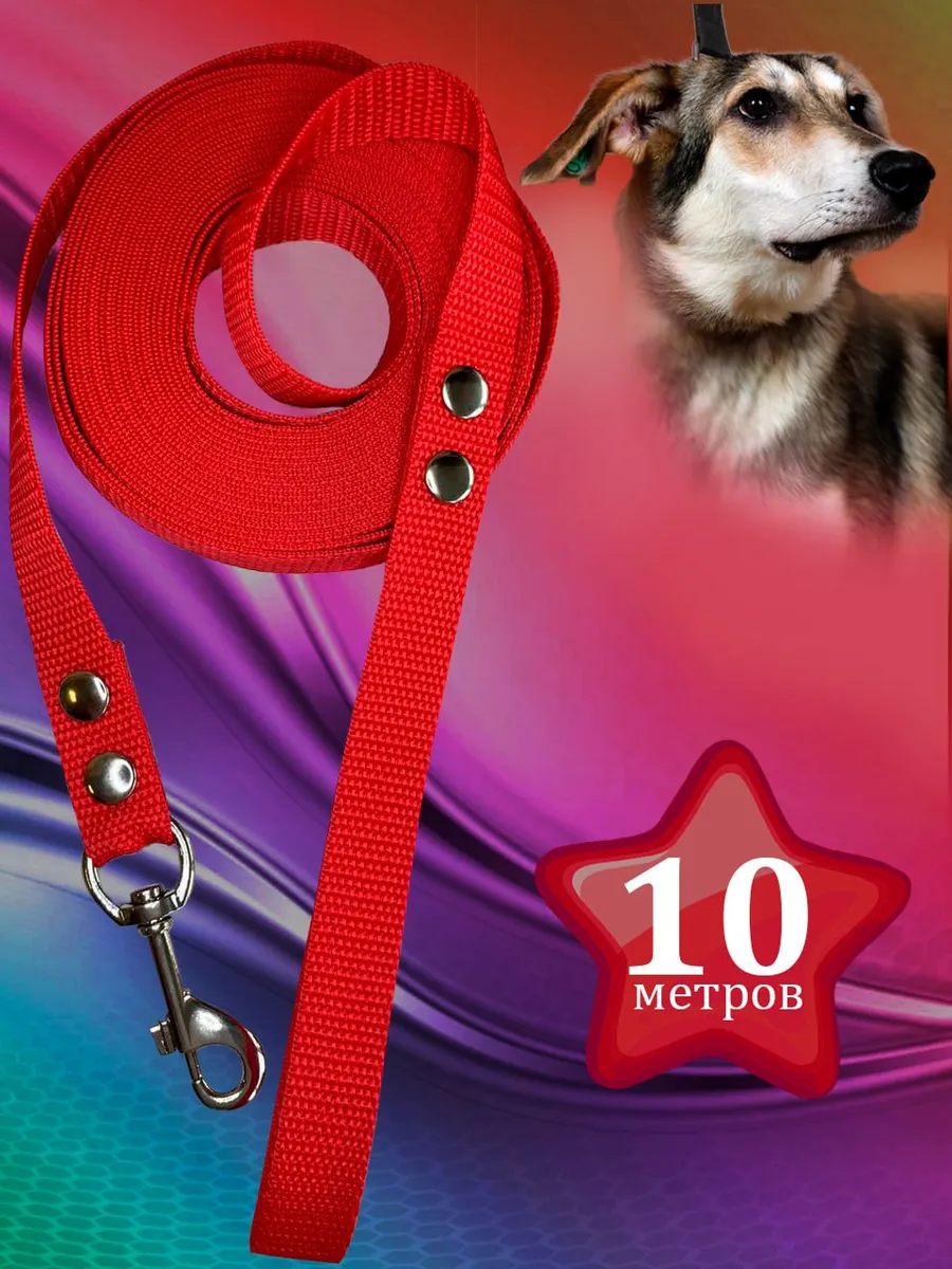 Поводок нейлоновый красный для собак 10 метров *20мм