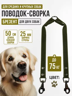 Поводок для двух собак брезентовый 50 см х 2 х 25 мм зеленый Black Leash 262940480 купить за 449 ₽ в интернет-магазине Wildberries