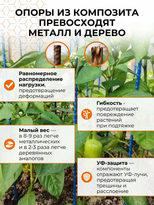 без бренда Опора для растений в саду 8 мм, длина 1,2 м 20шт, 20 шт, фото 6