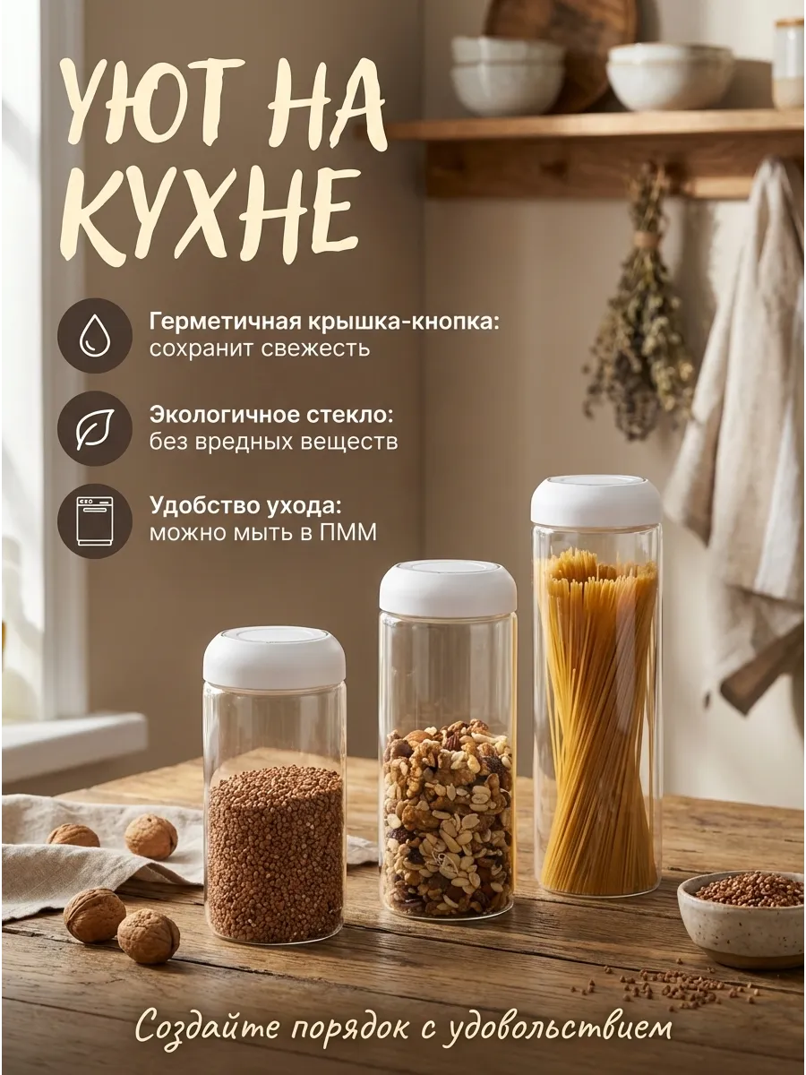 Стеклянная банка, с вакуумной крышкой, для хранения 1180 мл