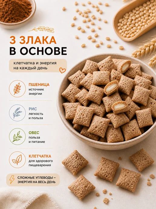 MmaKka Подушечки Готовый сухой завтрак с начинкой 3шт*250г, 3 шт, 250 г, фото 4