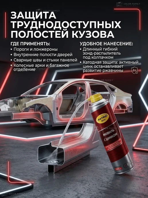 ASTROHIM Мовиль с цинком Астрохим антикор для авто 1000 мл, 1 л, фото 3