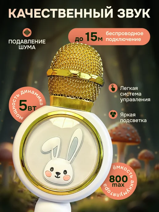 Baby Land Brand Детский микрофон караоке беспроводной Зайка, розовый, фото 3