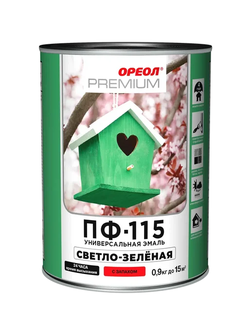 Ореол Эмаль Premium ПФ-115 глянцевая цвет светло-зелёный 0.9 кг, 900 г, фото 2