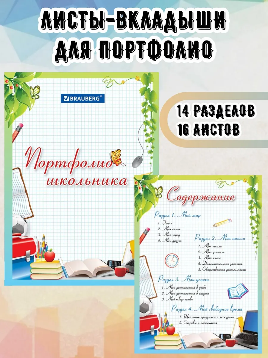 Вкладыши для портфолио школьника