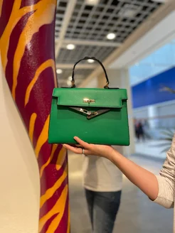 Сумка в стиле Hermes Birkin Kelly колорблок через плечо