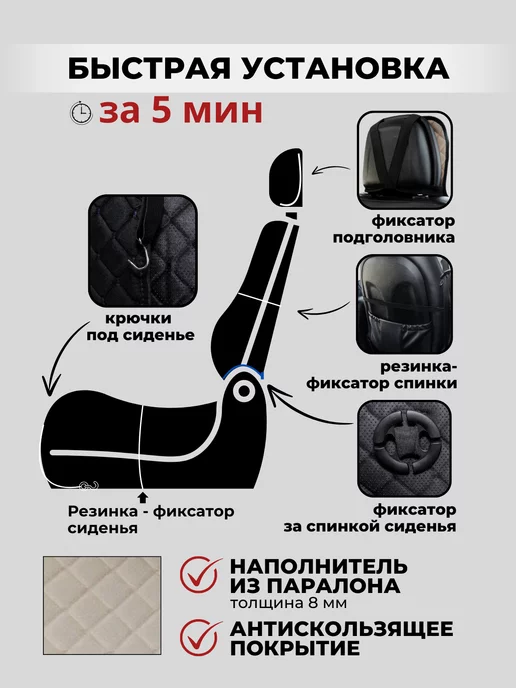 Элма Чехлы накидки на сиденья автомобиля универсальные, серый, фото 7