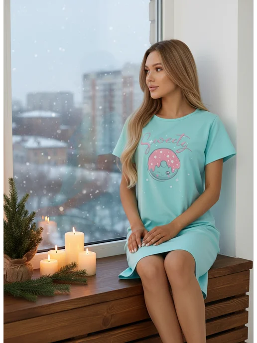 LOZZY WEAR Ночная сорочка большие размеры, голубой, фото 4