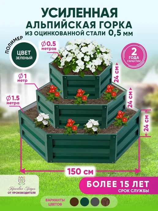 Красивая грядка Клумба садовая металлическая горка альпийская, зеленый