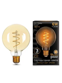 Лампа LED Filament G95 6W 360lm 2400К Е27 golden flexible