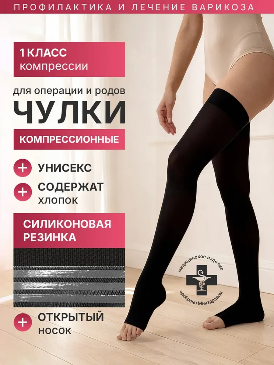 Компрессионные чулки 1 класс, чулки для перелетов женские