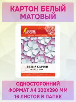 Картон белый А4 немелованный (матовый), 16 листов