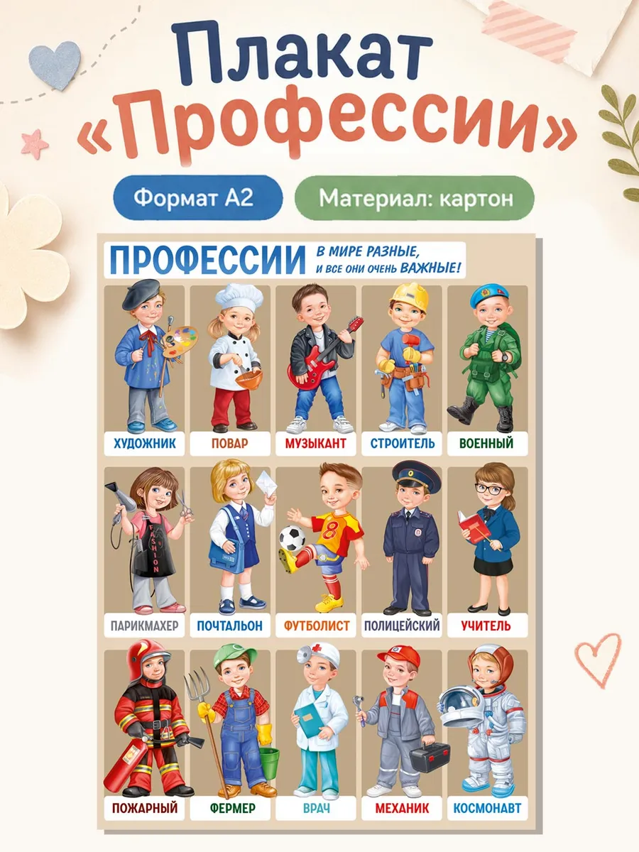 Плакат для школы и детского сада Профессии