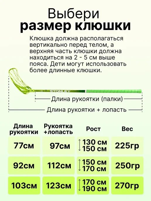 stanley sports Клюшка для флорбола F3 CARBON 92см (левый хват), зеленый, фото 2