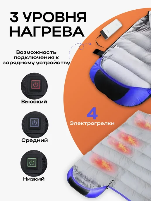 SALE24 Спальный мешок-конверт с подогревом от USB 1,8 кг, 1,8 кг, фото 2