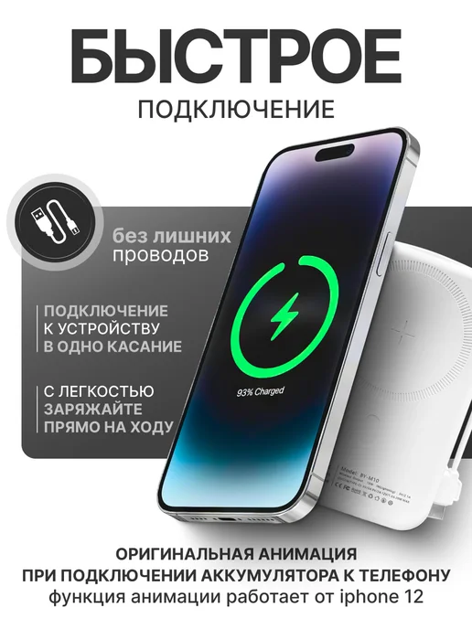 ENMY Внешний аккумулятор магнитный повербанк MagSafe 10000 mini, белый, фото 2