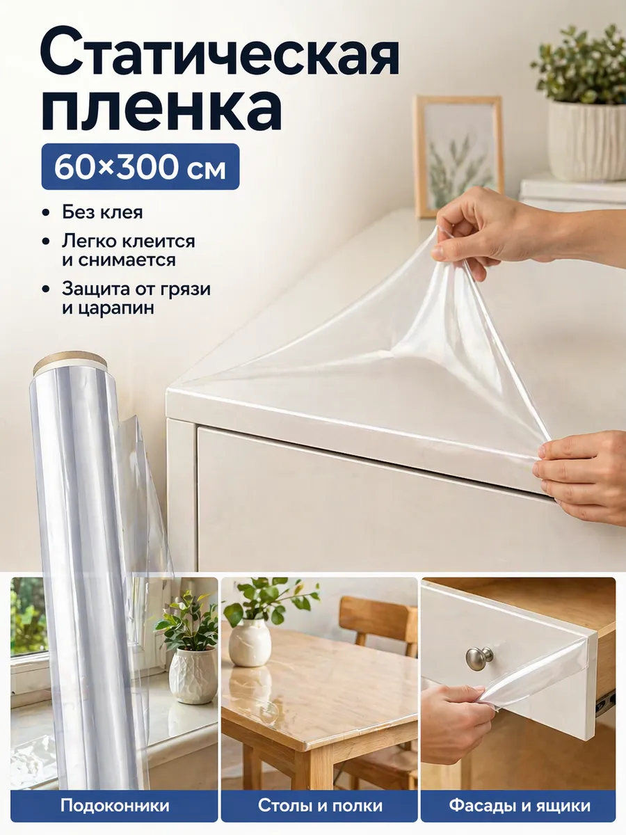 Статическая защитная плёнка без клея 60×300 см