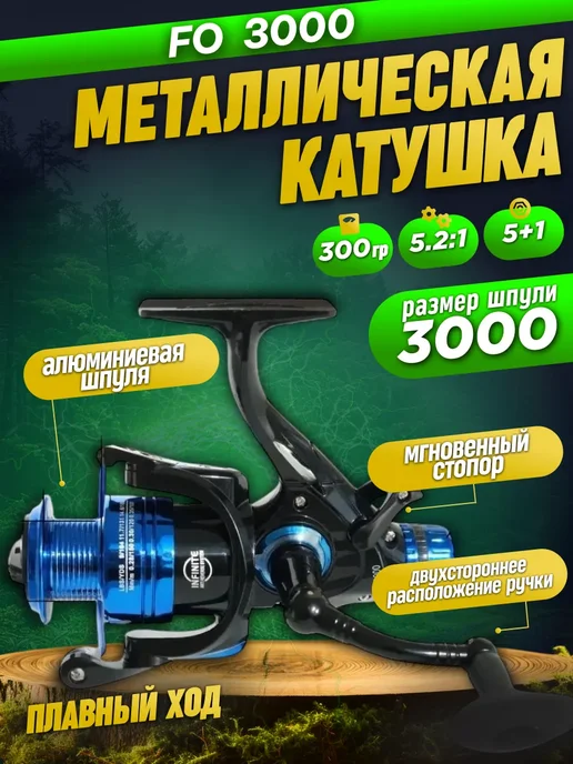 YinTai FO 3000 Катушка безинерционная 5+1 подшипников, синий, фото 2