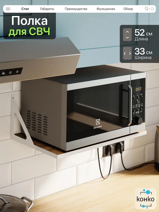 конко Полка настенная навесная для свч печи (микроволновки), белый