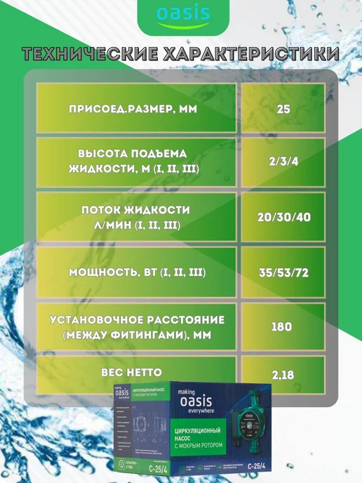 Oasis Циркуляционный насос для отопления 25 4-180, вариант, фото 5