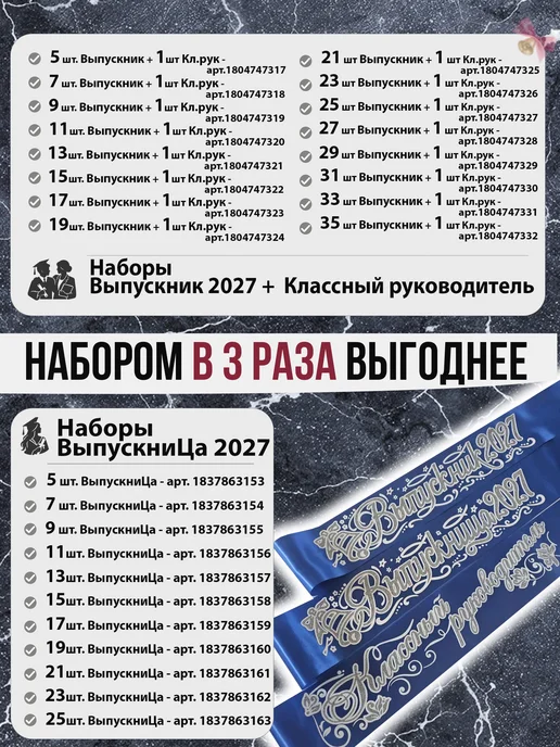 Vsempolente Лента выпускника 2027, набор, синий, фото 2