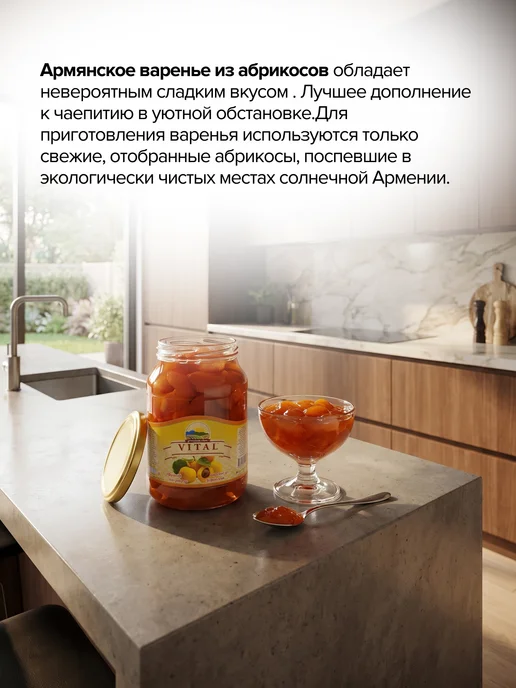 VITAL Варенье из абрикоса 1000 гр Армения, 1000 г, фото 3