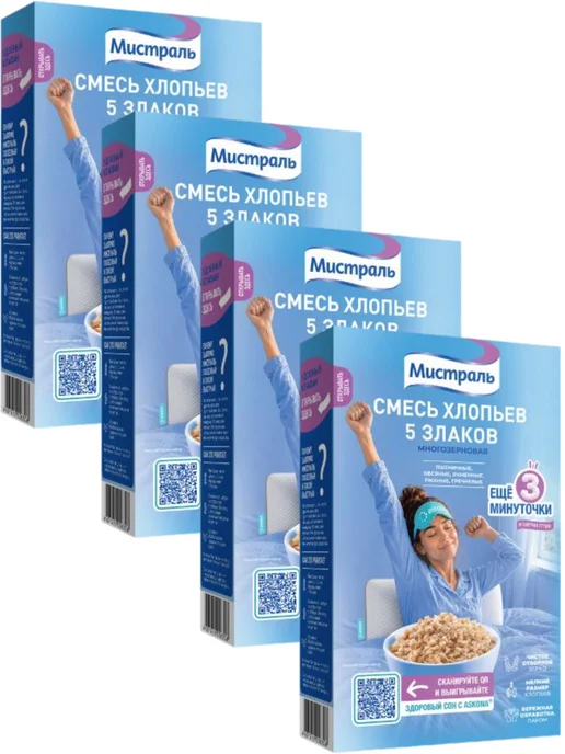 Хлопья Мистраль Смесь 5 злаков 400 г х 4 штуки, 400 г, 4 шт