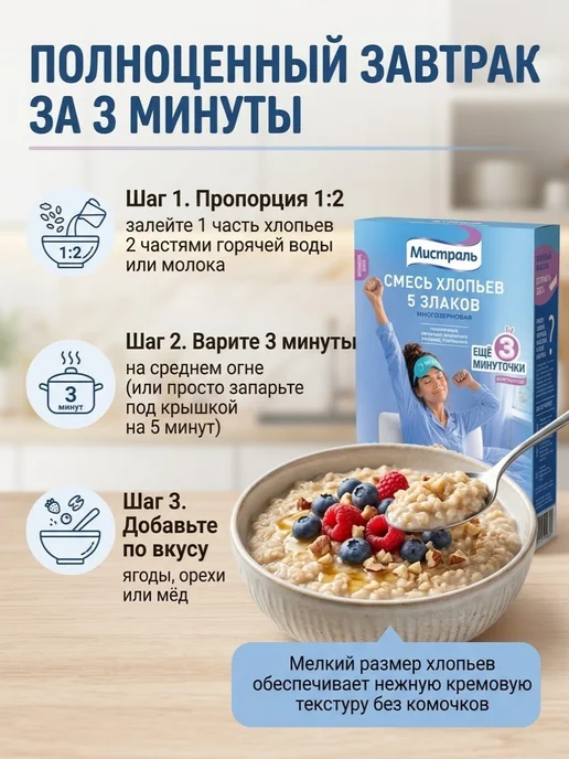 Хлопья Мистраль Смесь 5 злаков 400 г х 4 штуки, 400 г, 4 шт, фото 4