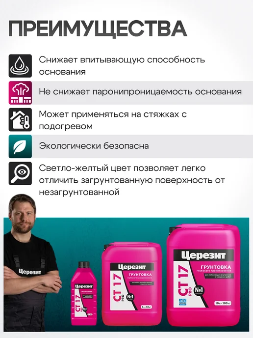 Церезит Грунтовка глубокого проникновения универсальная CT17 10 л, 5 л, фото 2