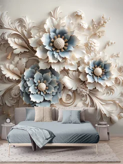 400х270 Объемные 3D фотообои бежевые вензеля и цветы Hit Wall 264379139 купить за 6 304 ₽ в интернет‑магазине Wildberries