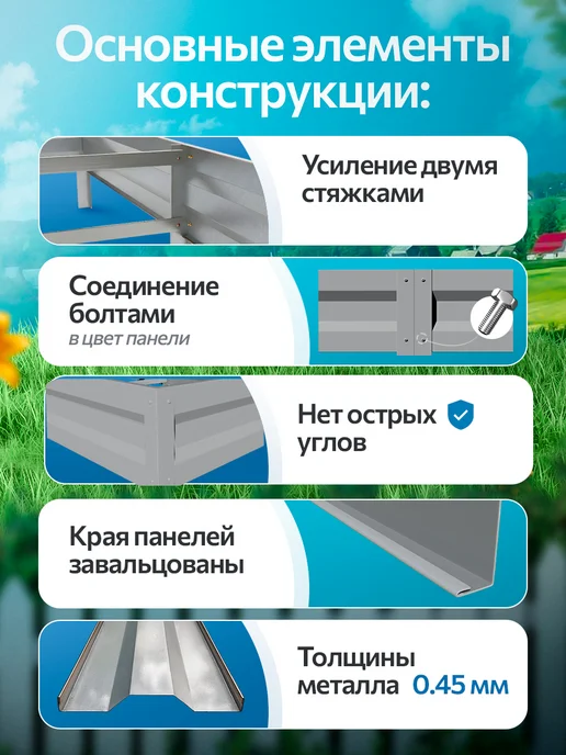 удачная грядка Грядка оцинкованная 3,75 м на 0,8 высота 15 см для огорода, 3,75 м, фото 4