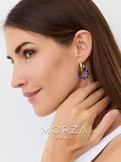 Серьги кольца бижутерия с натуральным лазуритом Morza Jewelry 264559229 купить за 2 574 ₽ в интернет-магазине Wildberries