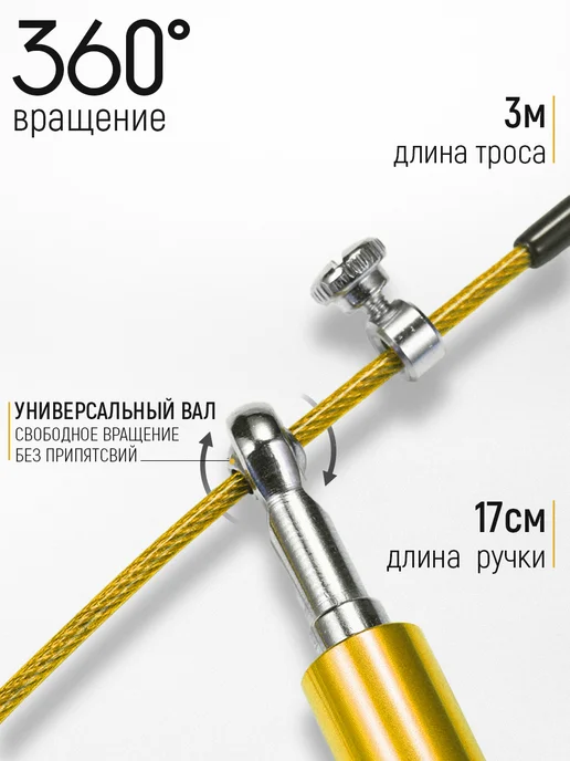 FlexMe.pro Скакалка спортивная скоростная 3 м, желтый, фото 2