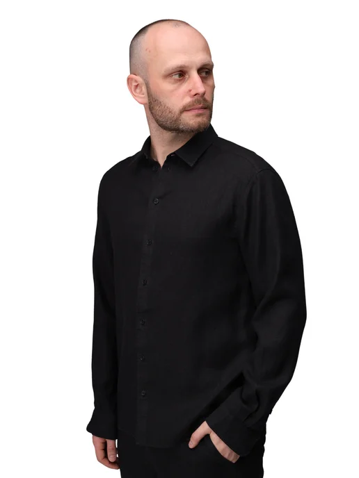 PROVA LINEN Рубашка льняная с длинным рукавом, черный, фото 20