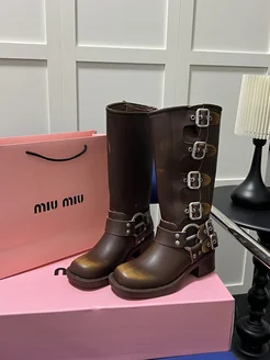 Высокие сапоги в стиле ретро Miu Miu 264621998 купить за 10 765 ₽ в интернет-магазине Wildberries