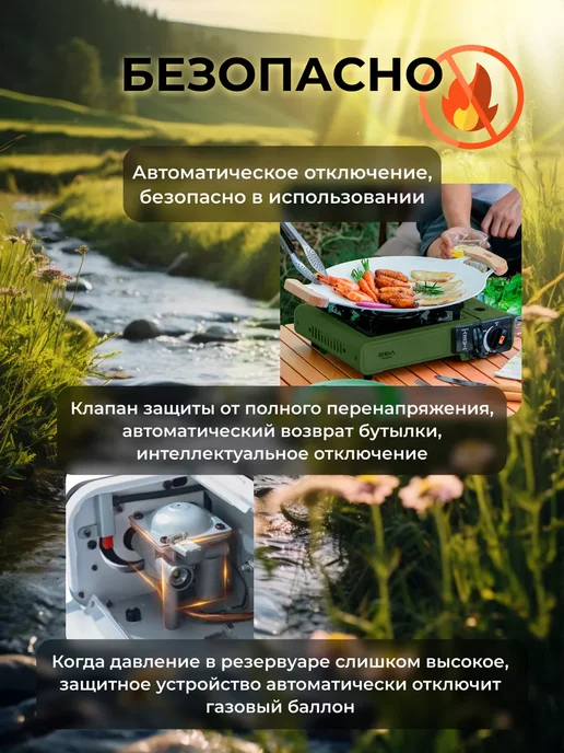 AddHome Портативная газовая плитка туристическая в кейсе, зеленый, фото 3