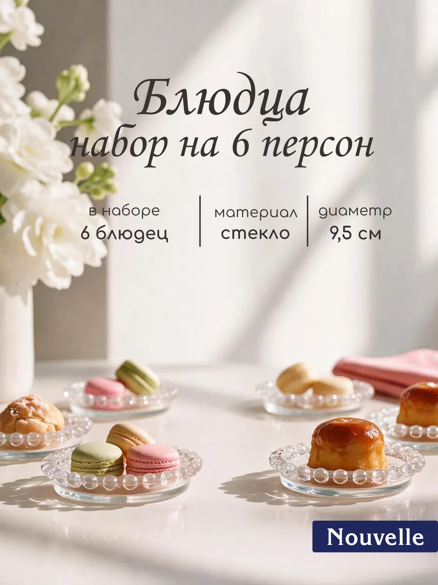 Блюдце стеклянное "Gocciolina" 9,5см, набор 6 штук