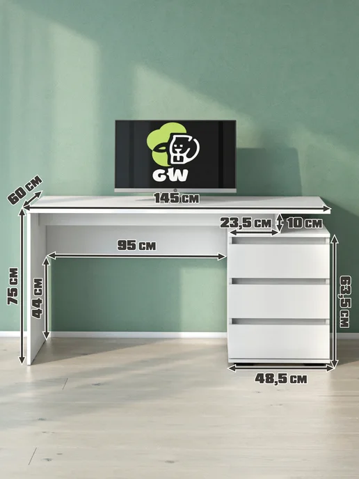 GW market Стол компьютерный письменный с ящиками для школьников, вариант, фото 4