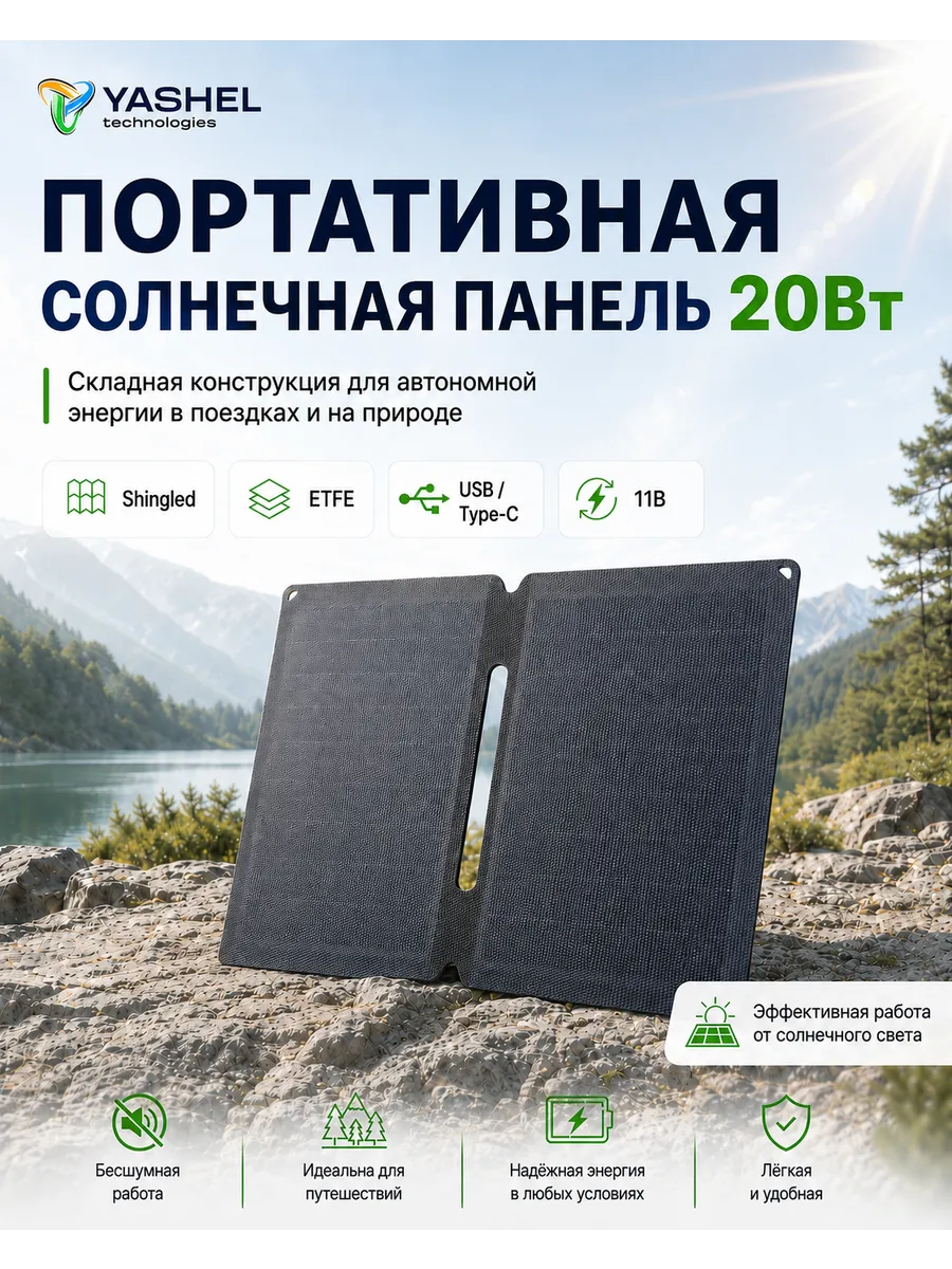 Солнечная батарея туристическая 20 Вт