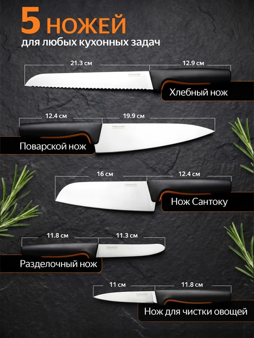 FISKARS Набор ножей с подставкой 5шт FF 1057554, 5 шт, фото 2