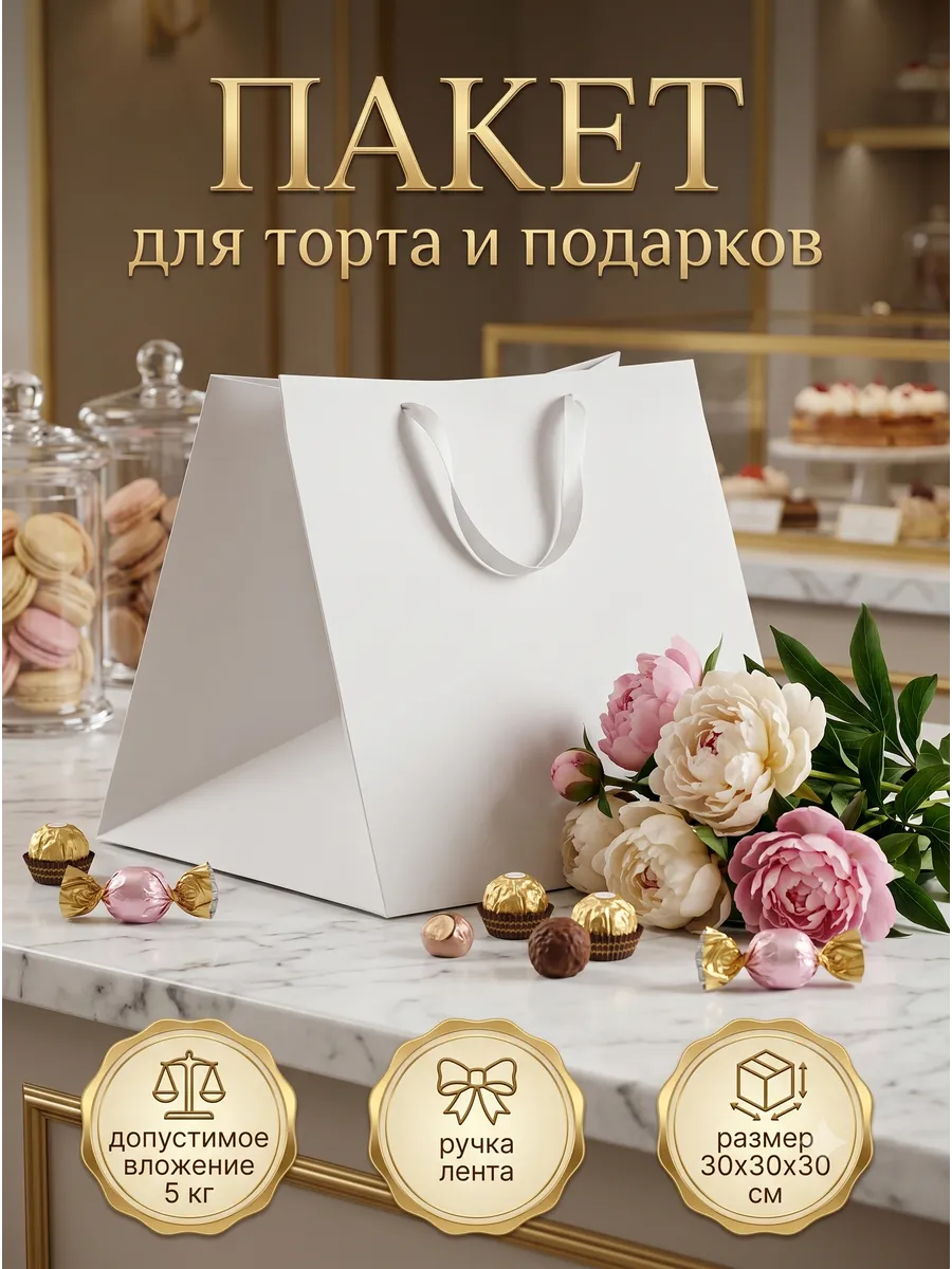 Пакет подарочный для торта и коробок белый