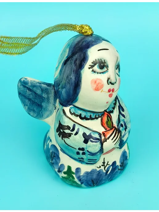 Ceramic Fauna Фарфоровый колокольчик Ангел со свечой, синий, фото 5