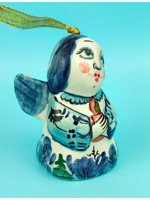 Ceramic Fauna Фарфоровый колокольчик Ангел со свечой, синий, фото 6